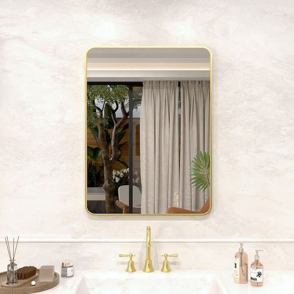 Vista 32 in. W x 24 in. H Rectangular Framed Wall Bathroom Vanity Mirror in Brushed Gold