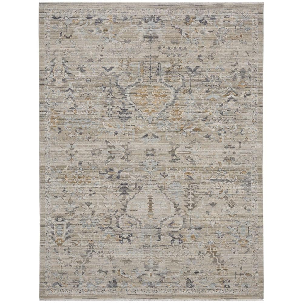 Nyle Ivory Taupe Floral Synthetic 8x10 Area Rug