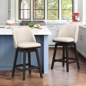 26 in. White Wood Frame Swivel Cushioned Bar Stool with Faux Leather, Swivel Counter Stool (Set of 2)