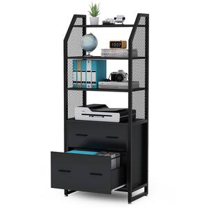 Cacey Black File Cabinet with 4 Storage Shelves and 2 Drawers