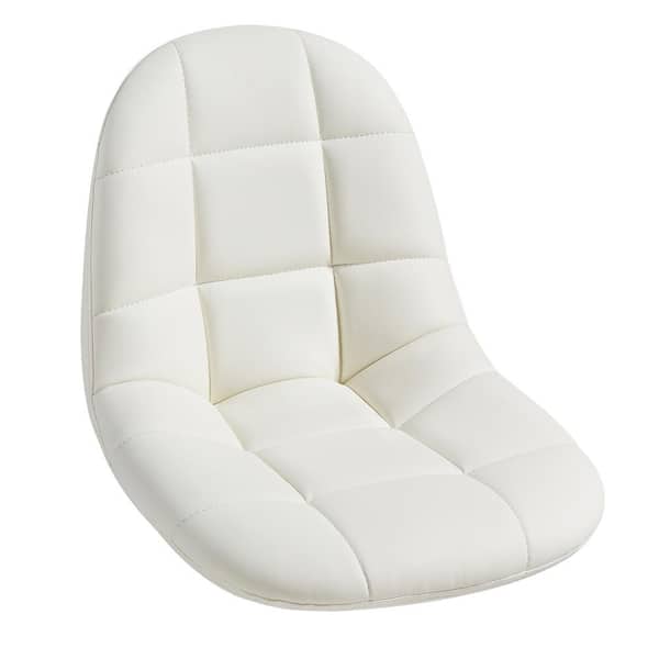 Modern Armless Home Office Stool, Height Adjustable Office Desk Chair, PU Leather 360-Degree Swivel with Wheels, White