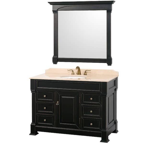 Wyndham Collection Andover 48 in. Vanity in Antique Black with Marble Vanity Top in Ivory and Mirror