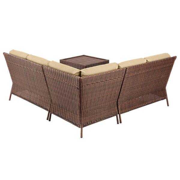 Hampton Bay Cambridge 4 Piece Brown Wicker Outdoor Patio Sectional Sofa And Table With Cushionguard Toffee Tan Cushions H173 01523600 The Home Depot - Hampton Bay Santa Cruz Patio Furniture Hampton Bay Cambridge 4 Piece Brown Wicker Outdoor Patio Sectional Sofa And Table With Cushionguard Toffee Tan Cushions H173 01523600 The Home Depot - Hampton Bay Santa Cruz Patio Furniture