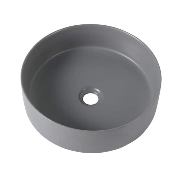 15.7 in. Ceramic Gloss Gray Round Console Sink Art Basin