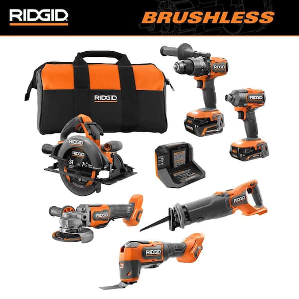 Ridgid 18V Cordless Combo Kit (6-Tool) with (1) 2.0 Ah Battery, Charger and Tool Bag