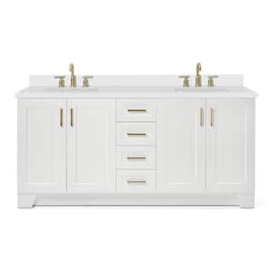 Taylor 73 in. W x 22 in. D x 36 in. H Double Freestanding Bath Vanity in White with Pure White Quartz Top