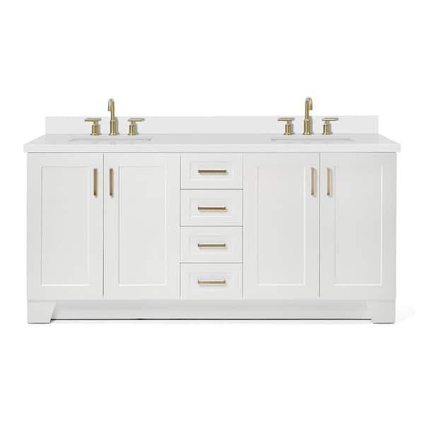 Taylor 72 in. W x 22 in. D x 36 in. H Double Freestanding Bath Vanity in White with Pure White Quartz Top