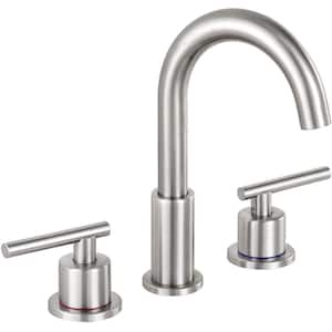 8 in. Widespread 2-Handle High Arc Bathroom Faucet and 360-Degree Swivel Spout in Brushed Nickel