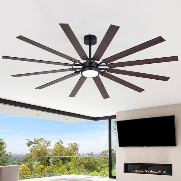Archer 80 in. Integrated LED Black Windmill Ceiling Fan with Light, Black/Brown Blade, Downrod and Remote Included