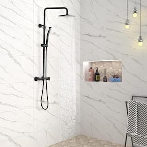 2-Spray Patterns 1.5 GPM 10 in. Wall Mount Dual Shower Heads System with Slide Bar in Rectangle Matte Black
