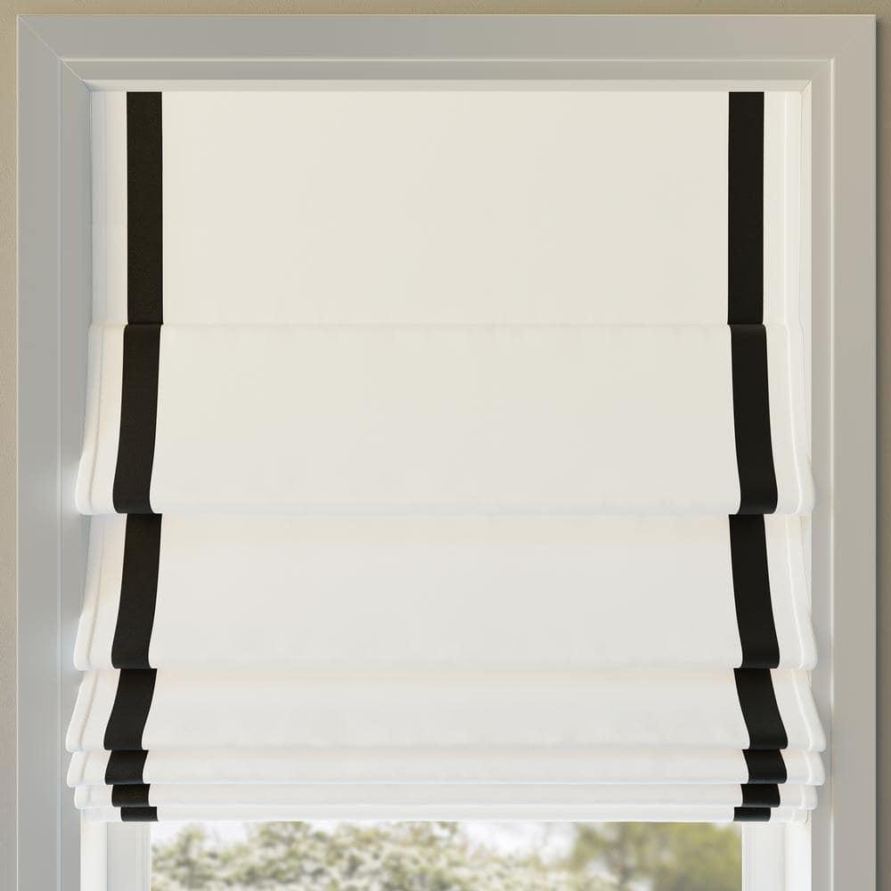 UPC 029927621907 product image for Olander Cordless Black 100% Blackout Black Ribbon Border Fabric Roman Shade 33 i | upcitemdb.com