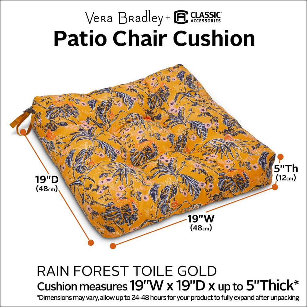 Rain Forest Toile Gold Water-Resistant 19" Patio Chair Cushions, 2 Pack