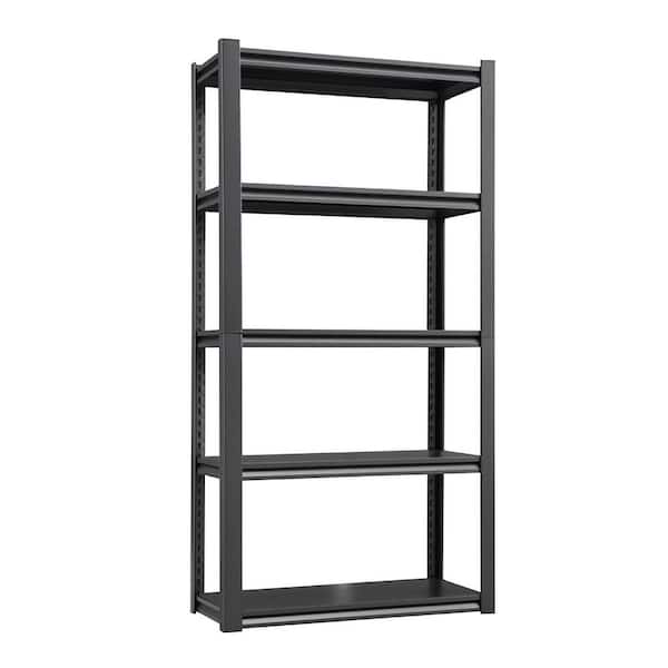 5-Tiers Metal Adjustable Garage Storage Shelving Unit in Black (35.4 in. W x 72 in. H x 15.7 in. D)