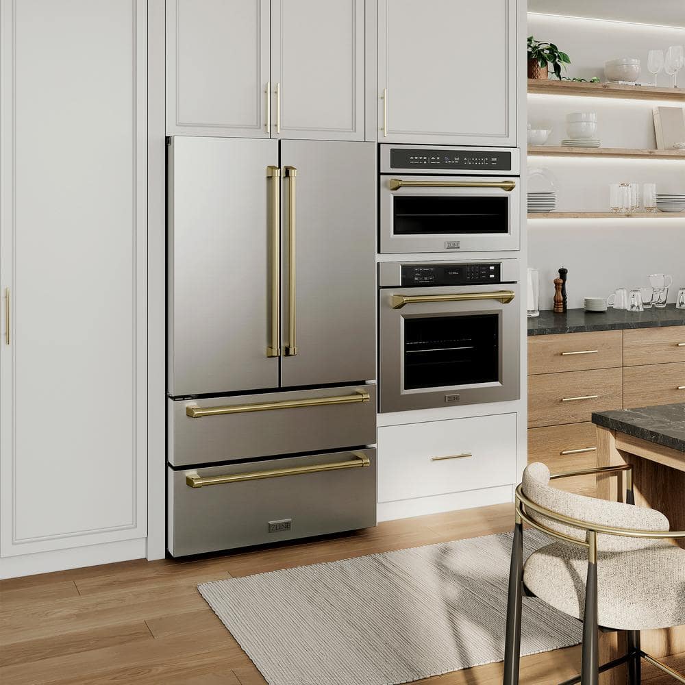 ZLINE 36" Stainless Steel French Door Refrigerator with Champagne Bronze Handles
