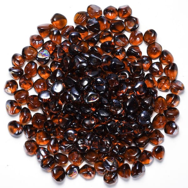 TURBRO 10 lbs. Tempered Fire Glass Diamonds - Dazzling Reflective Glass Rocks for Gas Fire Pits and Tabletop Fireplace - Amber