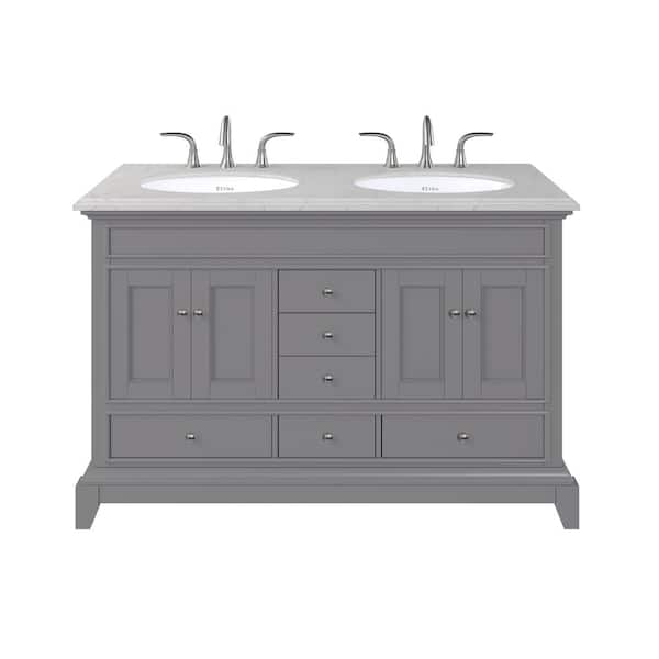 Elite Stamford 48 in. W x 22 in. D x 34 in. H Bath Vanity in Gray with White Carrara Marble Top with White Sink