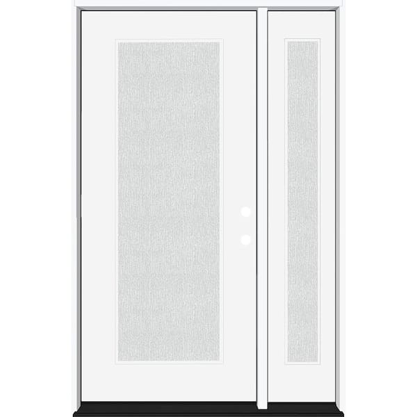 Steves & Sons Legacy 53 in. x 80 in. Full Lite Rain Glass LHIS Primed White Finish Fiberglass Prehung Front Door 14 in. SL