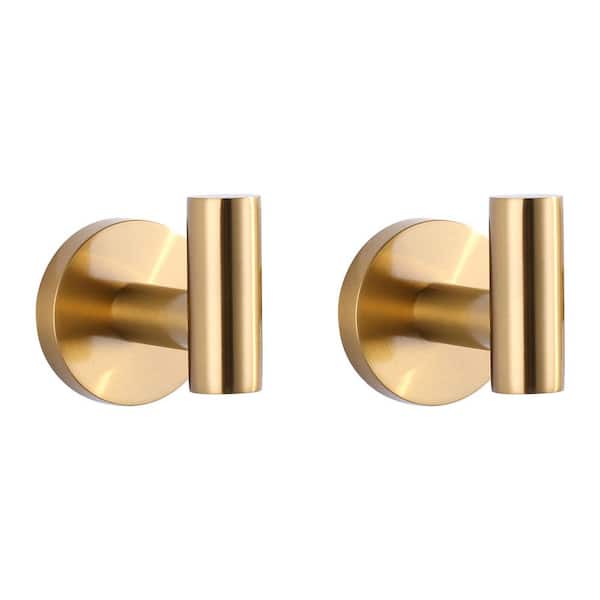 (2 Pack) Wall Mount Stainless Steel J-Hook Towel Hook Bath Hook in Brushed Gold