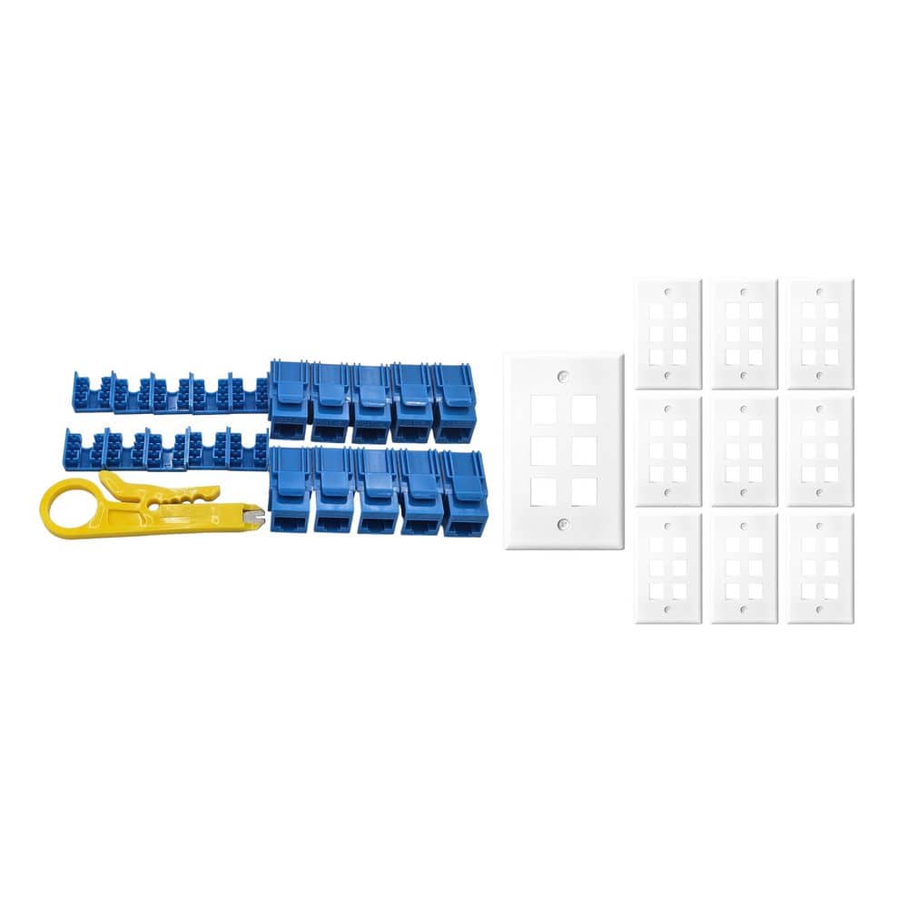 10-Pack 1-Gang White Keystone Plastic Wall Plates 6-Port & 10 Cat 6 RJ45 Keystone Jacks Blue price history on PriceWatchPro