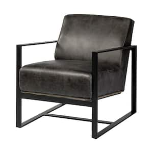 Stamford I Black Genuine Leather Wrapped Metal Frame Accent Arm Chair