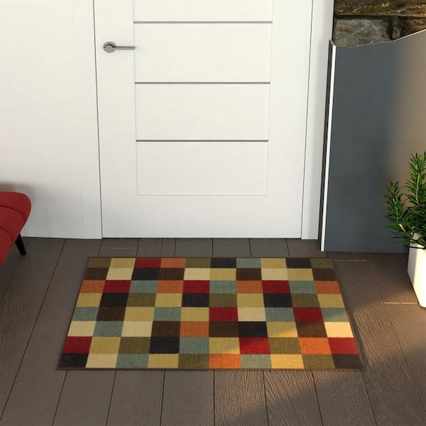 Ottomanson Basics Collection Non-Slip Rubberback Checkered Design 2x3 Indoor Area Rug/Entryway Mat, 2 ft. 3 in. x 3 ft., Multicolor