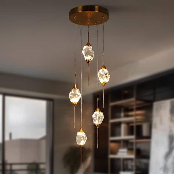 LNC Lucivagus 5-Light Integrated LED Plating Brass Crystal
