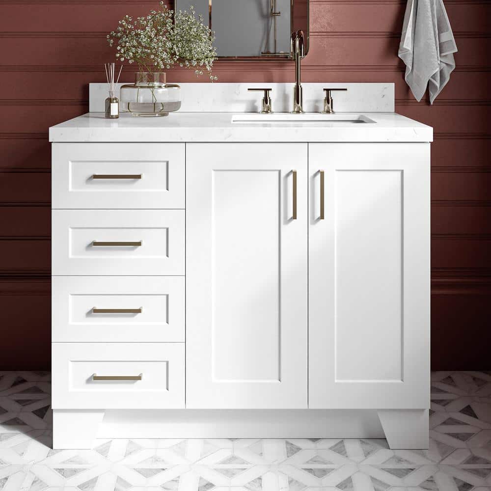 White Freestanding Single Basin Vanity with Gold Hardware