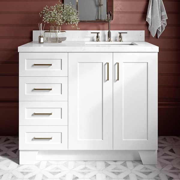 ARIEL Taylor 42.25 in. W x 22 in. D x 36 in. H Single Sink Freestanding Bath Vanity in White with Carrara Quartz Top