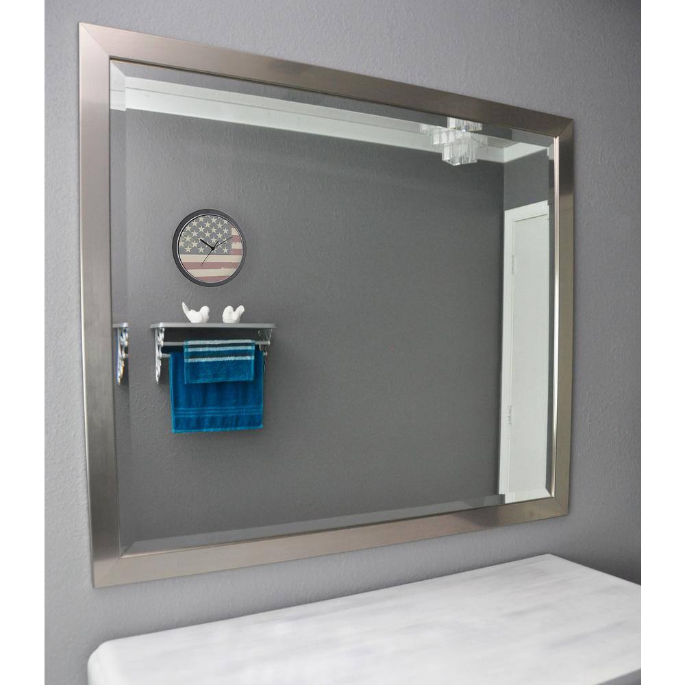 Medium Rectangle Silver Beveled Glass Modern Mirror (34 in. H x 40 in. W)