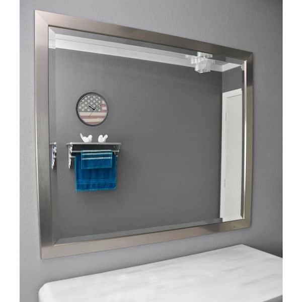 Unbranded Medium Rectangle Silver Beveled Glass Modern Mirror (37 in. H x 31 in. W)