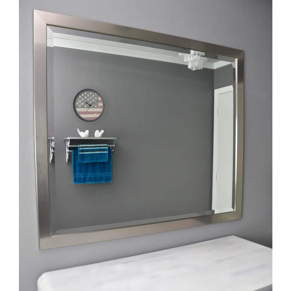 Medium Rectangle Silver Beveled Glass Modern Mirror (34 in. H x 22 in. W)