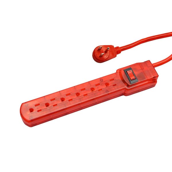 GoGreen Power 3 ft. Cord Red 6-Outlet Translucent Designer Series Surge Protector (160 Joules)