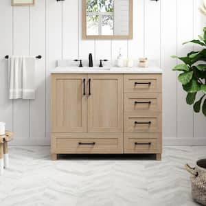 Tobana 42 in. W x 19 in. D x 34 in. H Single Sink Bath Vanity in Weathered Tan with White Engineered Marble Top
