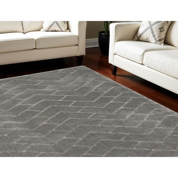 8 ft. x 10 ft. Gray and Light Gray Chevron Shag Area Rug