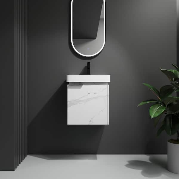 20 in. Single Sink Floating White Bath Vanity with White Ceramic Top, Black Metal Handle