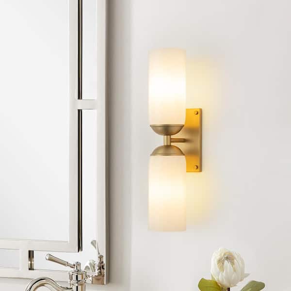Aurora 3.9 in. 2-Light Modern Gold Wall Sconce, Double Tube Design Up and Down Lighting for Bathroom Bedroom Hallway