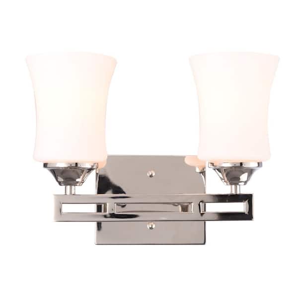 Hampton Bay Landon 2-Light Polished Nickel Vanity Light with Dual Bar and Frosted Glass Shades