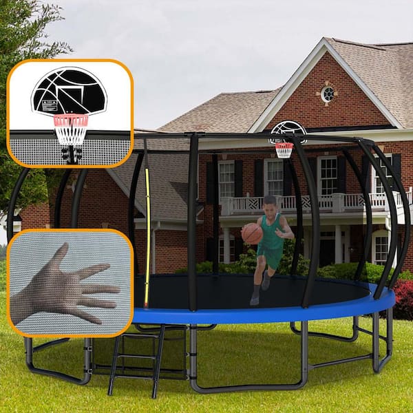 Unbranded - 16 ft. Heavy Duty Outdoor Trampoline Anti-Rust Coating ASTM Approval for Kids and Adults, Pumpkin Trampolines