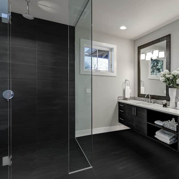 Black Ceramic Tile Bathroom