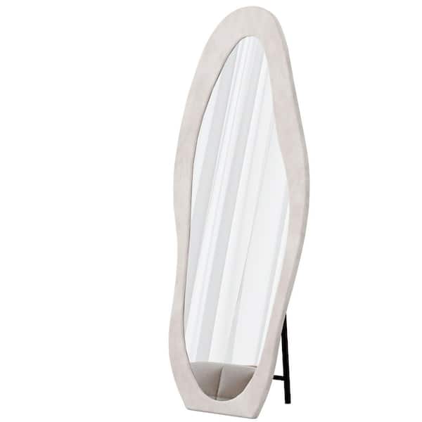 Beautiful White 23.62 in. W x 62.99 in. H Irregular Wavy Wood Full Length Mirror, Decorative Mirror, Dress Mirror