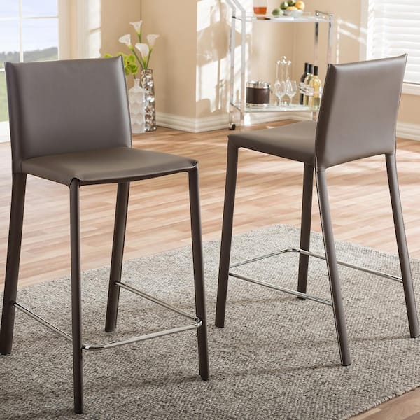 Crawford Taupe Faux Leather Upholstered 2-Piece Counter Stool Set