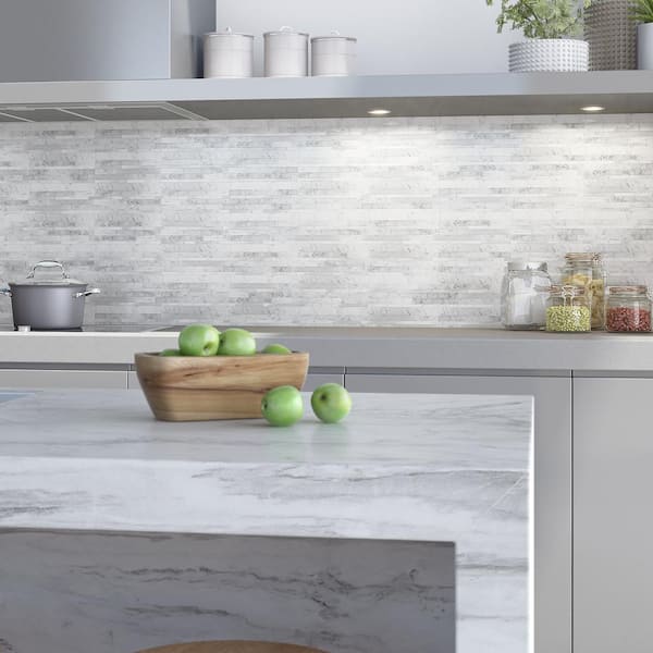 Siberia White 11.89 in. x 9.65 in. x 5mm Marble Peel and Stick Wall Mosaic Tile (4.78 sq. ft./6 Pack)