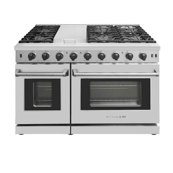 48 in. 6-Burners 6.8 cu. ft. Double Oven Freestanding Professional Gas Range in Stainless Steel, Griddle,Convection Oven