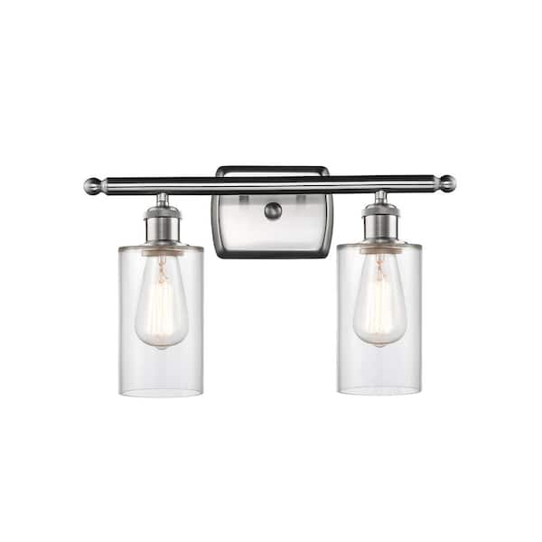 Innovations Clymer 16 in. 2-Light Brushed Satin Nickel Vanity Light with Clear Glass Shade