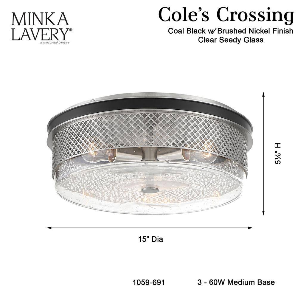 Coal & Brushed Nickel Seedy Glass 3-Light Flush Mount