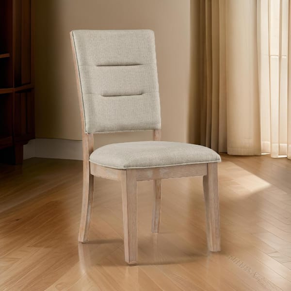 Benjara Beige and Brown Polyester Tufted Back Dining Chair (Set of 2)