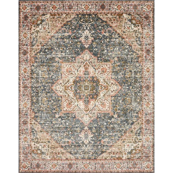 Saban Blue/Multi 5 ft. 3 in. x 5 ft. 3 in. Round Bohemian Floral Area Rug