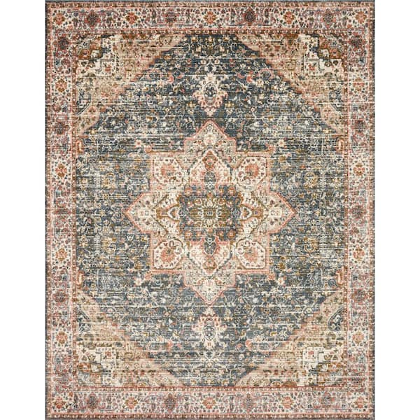 LOLOI II Saban Blue/Multi 6 ft. 7 in. x 9 ft. 3 in. Bohemian Floral Area Rug