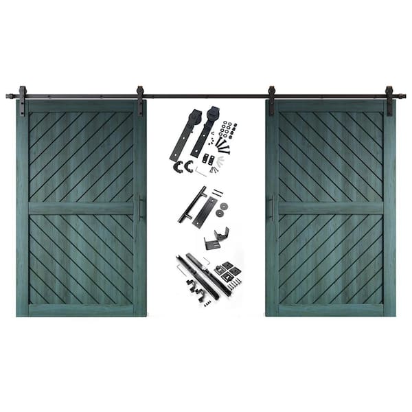 HOMACER XT3 42 in. x 80 in. C-Panel Royal Pine Slanted Stripe Design Double Pine Wood Sliding Barn Door with Hardware Kit