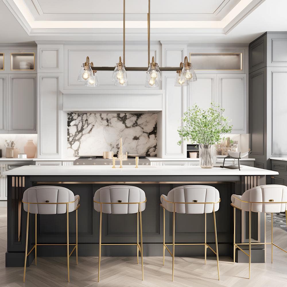 Dawn Industrial 8-Light Matte Black and Brass Kitchen Island Chandelier